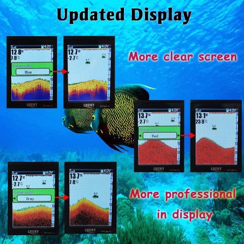  LUCKY Portable Fish Finder Transducer Sonar Sensor 147 Feet Water Depth Finder LCD Screen Echo Sounder Fishfinder with Fish Attractive Lamp for Ice Fishing Sea Fishing