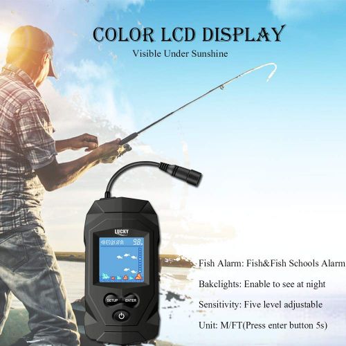  LUCKY Portable Fish Finders Wired Transducer Kayak Fish Finder Kit Portable Depth Finder LCD Display for Kayak Boat Ice Fishing