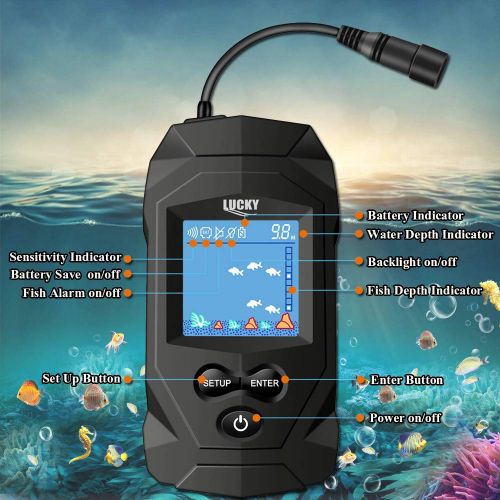  LUCKY Portable Fish Finders Wired Transducer Kayak Fish Finder Kit Portable Depth Finder LCD Display for Kayak Boat Ice Fishing