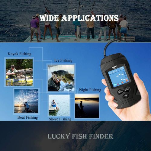  LUCKY Portable Fish Finders Wired Transducer Kayak Fish Finder Kit Portable Depth Finder LCD Display for Kayak Boat Ice Fishing