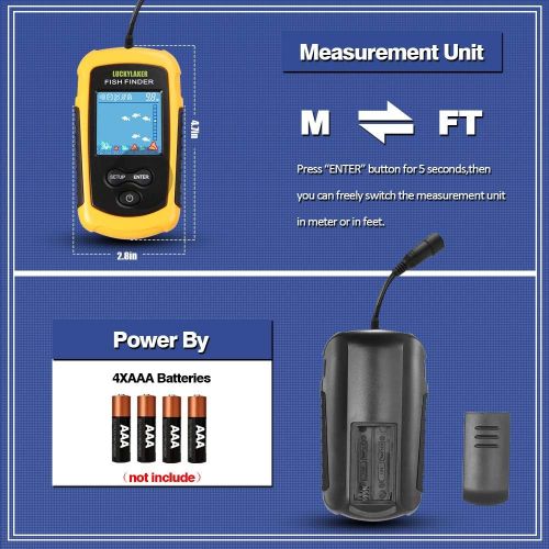  LUCKY Kayak Portable Fish Depth Finder Water Handheld Fish Finder Sonar Castable Kayak Boat Fishfinder Transducer Fishing LCD Display FFC1108