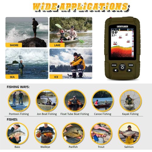  LUCKY Wireless Handheld Fish Finders Boat Wired Transducer Fishing Finder Sensor Sonar Waterproof Portable Depth Finders for Ice Fishing Sea Fishing Kayak