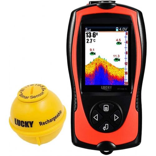  [아마존베스트]LUCKY Portable Fish Finder Transducer Sonar Sensor 147 Feet Water Depth Finder LCD Screen Echo Sounder Fishfinder with Fish Attractive Lamp for Ice Fishing Sea Fishing