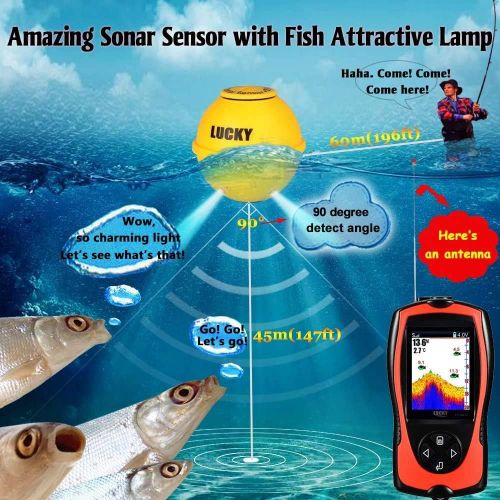  [아마존베스트]LUCKY Portable Fish Finder Transducer Sonar Sensor 147 Feet Water Depth Finder LCD Screen Echo Sounder Fishfinder with Fish Attractive Lamp for Ice Fishing Sea Fishing