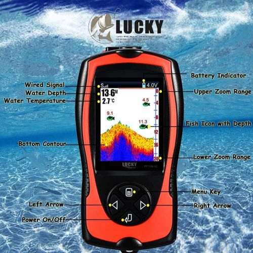  [아마존베스트]LUCKY Portable Fish Finder Transducer Sonar Sensor 147 Feet Water Depth Finder LCD Screen Echo Sounder Fishfinder with Fish Attractive Lamp for Ice Fishing Sea Fishing