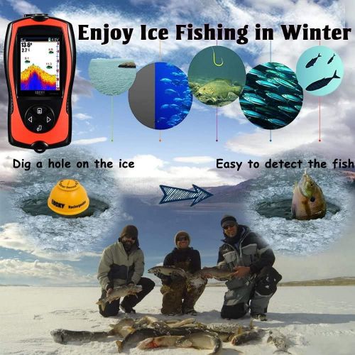  [아마존베스트]LUCKY Portable Fish Finder Transducer Sonar Sensor 147 Feet Water Depth Finder LCD Screen Echo Sounder Fishfinder with Fish Attractive Lamp for Ice Fishing Sea Fishing