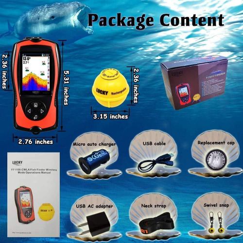  [아마존베스트]LUCKY Portable Fish Finder Transducer Sonar Sensor 147 Feet Water Depth Finder LCD Screen Echo Sounder Fishfinder with Fish Attractive Lamp for Ice Fishing Sea Fishing