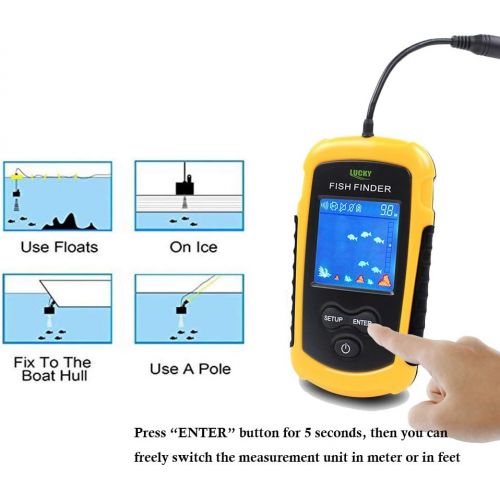  [아마존베스트]LUCKY Fishfinder Fish Finder 100 m / 328 ft Portable Fishing Sonar Sensor Wired LCD Deep Finder Echo Sounder