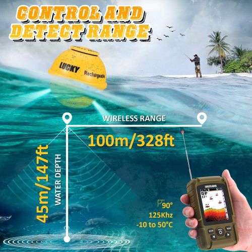  [아마존베스트]LUCKY Portable Sonar Fish Finder Boat Depth Fishing Fish Finder Waterproof Handheld Wireless Fishing Finder Kayak Sound Head Depth Gauge for Ice Fishers