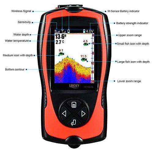  [아마존베스트]Lucky FF11081CLA Wireless/Wired Sonar Fish Finder Light Lure Sensor Alarm System Deeper Fishfinder