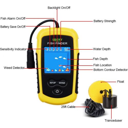  Lucky Portable Fishing Sonar Handheld Wired Fish Finders Fishfinder Alarm Sensor Transducer with LCD Display