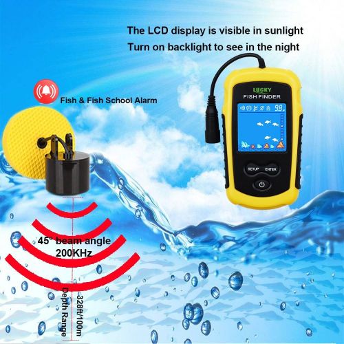  Lucky Portable Fishing Sonar Handheld Wired Fish Finders Fishfinder Alarm Sensor Transducer with LCD Display