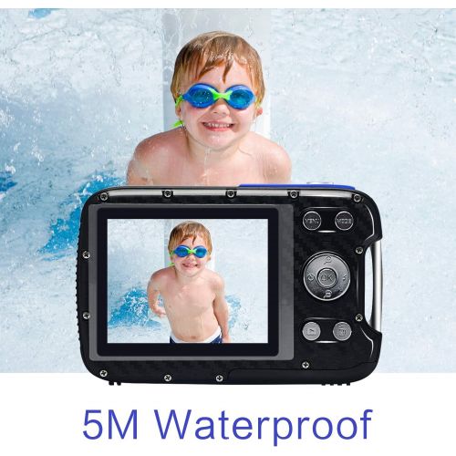  [아마존베스트]LUCKYCAM Kids Camera,Waterproof Camera 21MP 1080P Underwater Digital Camera with Flash 2.8 Inch LCD, Rechargeable HD Digital Camera for Boys and Girls Snorkeling/Travel/Gift(Blue)