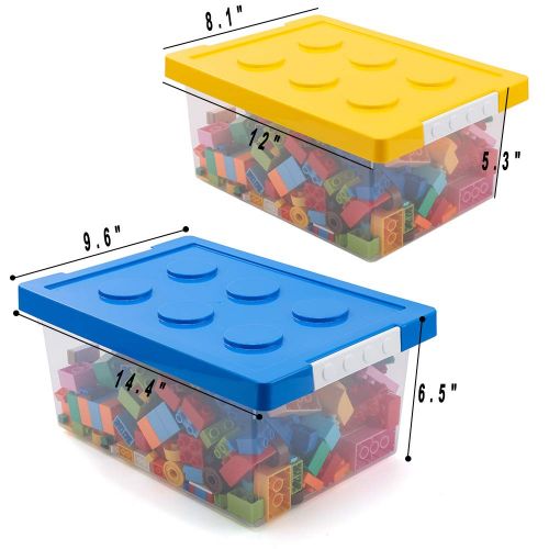  [아마존베스트]Toy Storage,LUCKY-GO Kids Toys Box and Organizers, 2 Piece Container Bundle with Compatible Building Baseplate,Toy Chests, Brick Storage Set for Nursery, Playroom, Closet, Home