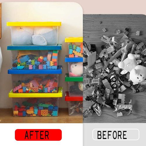 [아마존베스트]Toy Storage,LUCKY-GO Kids Toys Box and Organizers, 2 Piece Container Bundle with Compatible Building Baseplate,Toy Chests, Brick Storage Set for Nursery, Playroom, Closet, Home