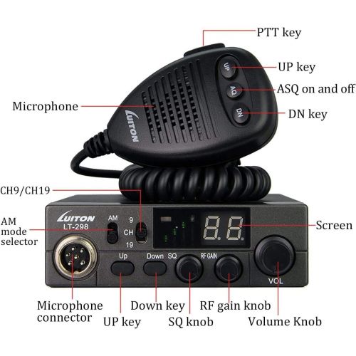  [아마존베스트]LUITON 40-Channel CB Radio LT-298 Compact Design with External Speaker Jack, Large Easy to Read LED Display Compatible with 12-24 Voltage