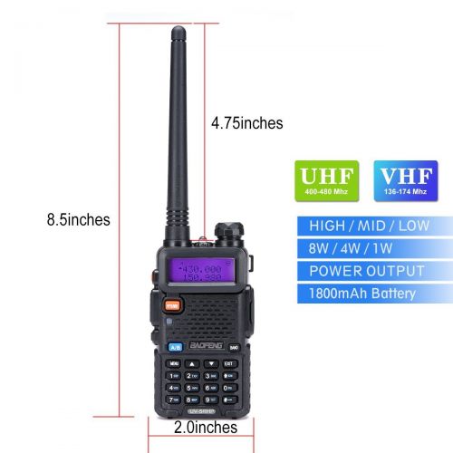  Walkie Talkies 2 Way Radio BaoFeng Radio Series UV-5RH High Power 8 Watt Dual Band Two Way Radio for Hiking Camping Trolling (Newer Version of Baofeng UV-5R) By LUITON