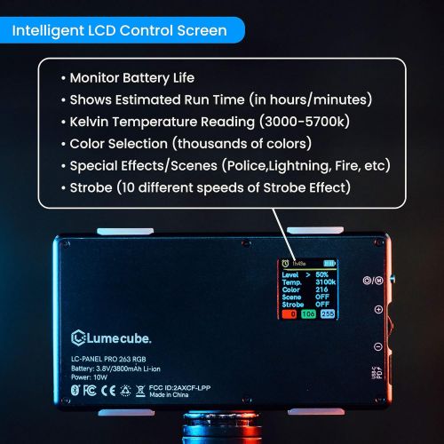  Lume Cube RGB Panel Pro Full Color Mountable LED Light for Professional DSLR Cameras Adjustable Color, Bluetooth Compatible, Intelligent LCD, Long Battery Life for Vlogging, Photog