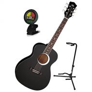 LUNA Luna Aurora Borealis 3/4 Size Acoustic Guitar Black with Stand and Tuner