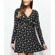 LUNACHIX Lunachix Black & White Floral Long Sleeve Wrap Dress