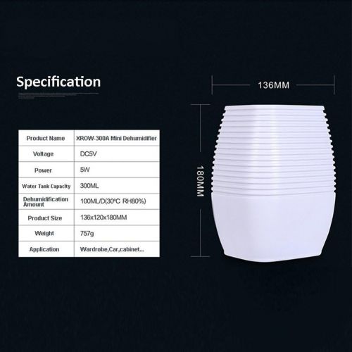  LUOER Mini USB Home Dehumidifier with Removable Power Dryer 300ML Tank Capacity-White Fashion