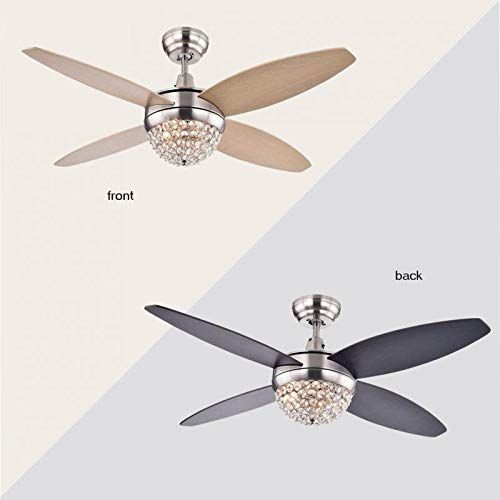  LUOLAX 52 Inch 4-Blade 2-Light Wood Satin Nickel Crystal Ceiling Fan for Warehouse