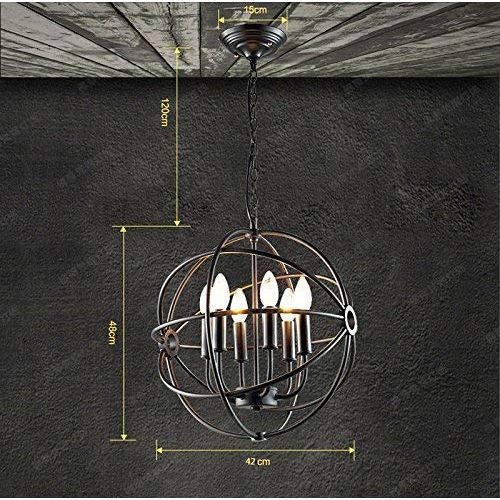  LUOLAX Industrial Vintage Retro LOFT Style Wrought Iron Metal Globe Cage Round Pendant Lamp Fixture Pendant Light Chandelier(6-Lights)