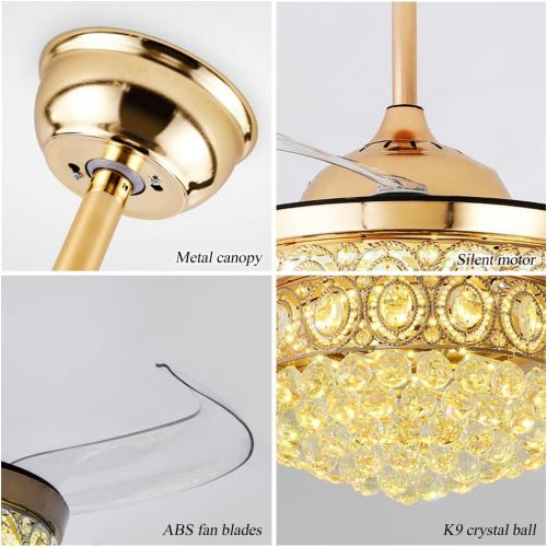  LUOLAX 42 Ceiling Fan with Lights Modern Remote 3 Gears Fan Speed 3 Led Colors Changeable Ceiling Fans Luxury Floral Crystal Hanging Light Fixture for Home Decoration, Silent Motor