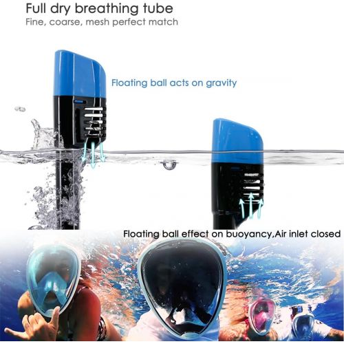  Easy Breath Vollgesichts Atmung Schnorchelmaske Fuer Anfanger & Experte- LUOOV 180 Groessere Ansicht Tauchmaske mit GroPo Mount Freediving Maske mit langerem Schnorchelrohr, Anti Fog