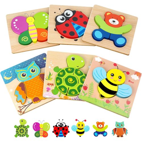  LURLIN Toddler Puzzles, Wooden Jigsaw Animals Puzzles for 1 2 3 Year Old Girls Boys Toddlers, Educational Preschool Toys Gifts for Colors & Shapes Cognition Skill Learning