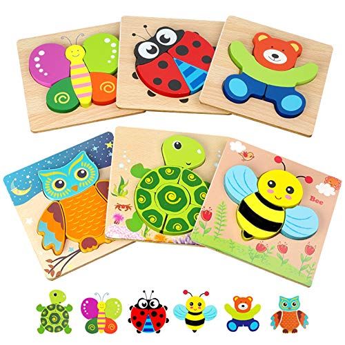  LURLIN Toddler Puzzles, Wooden Jigsaw Animals Puzzles for 1 2 3 Year Old Girls Boys Toddlers, Educational Preschool Toys Gifts for Colors & Shapes Cognition Skill Learning