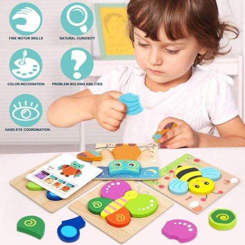  LURLIN Toddler Puzzles, Wooden Jigsaw Animals Puzzles for 1 2 3 Year Old Girls Boys Toddlers, Educational Preschool Toys Gifts for Colors & Shapes Cognition Skill Learning