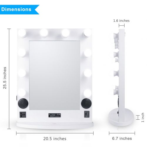  LUVODI Hollywood Lighted Vanity Mirror with Bluetooth Audio Speaker Tabletop Makeup Mirror Dimmable 10 LED Light Bulbs, 20.5 x 25.5 Large Illuminated Cosmetic Mirror for Dressing S