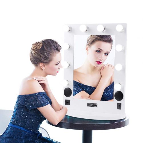  LUVODI Hollywood Lighted Vanity Mirror with Bluetooth Audio Speaker Tabletop Makeup Mirror Dimmable 10 LED Light Bulbs, 20.5 x 25.5 Large Illuminated Cosmetic Mirror for Dressing S