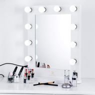 LUVODI Hollywood Vanity Mirror Lighted Makeup Mirror with 10 Dimmable LED Bulbs Lights Wood Frame Tabletop Desktop Wall Mounted Cosmetic Mirror with Removable Base, White