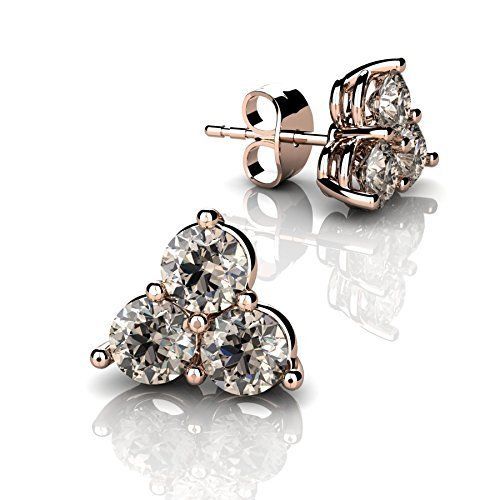  LUX ART Jewelry 14k Rose Gold-Stud Earrings with Diamond Champagne