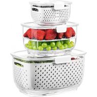 LUXEAR Fresh Produce Vegetable Fruit Storage Containers 3Piece Set, BPA-free, Partitioned Salad Container, Fridge Organizers, Used in Storing Fruits Vegetables, White