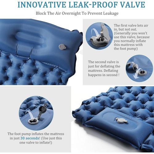  Sleeping Pad for Camping, LUXEAR Inflatable Camping Pad with Foot Press Single Convert to Double Lightweight Backpacking Mat for Hiking Travel Camp Durable Waterproof Air Mattress