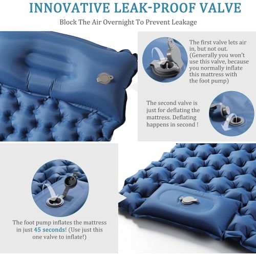  Sleeping Pad for Camping, LUXEAR Inflatable Camping Pad for 2 Person Foot Press Lightweight Backpacking Mat for Hiking Travel Camping Durable Waterproof Air Mattress Compact Hiking