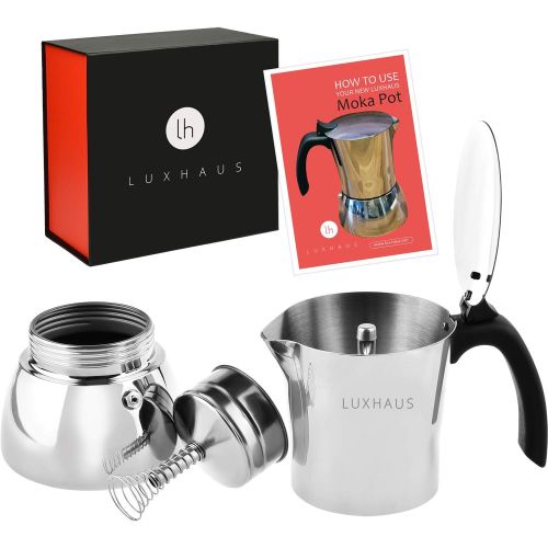  LuxHaus Stovetop Espresso Maker - 6 Cup Moka Pot Coffee Maker - 100% Stainless Steel