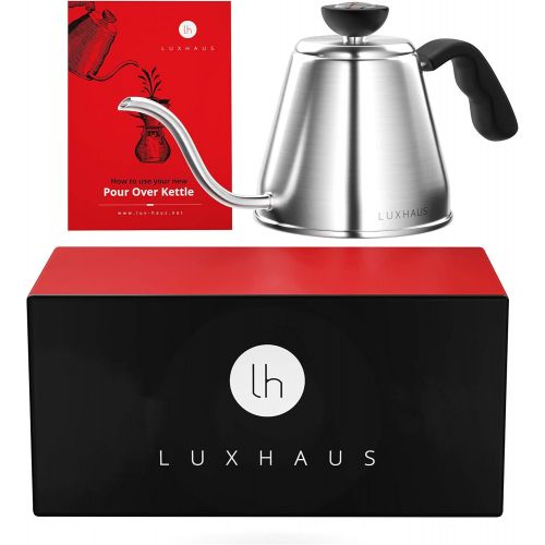  LuxHaus Pour Over Kettle - Gooseneck Kettle With Thermometer - Coffee and Tea Maker for Stovetop - 40oz