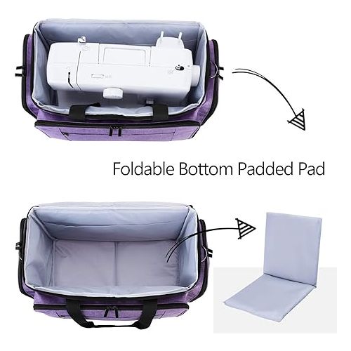  LUXJA Sewing Machine Case with Removable Padding Pad, Travel Case for Sewing Machine and Accessories (Fit for Most Standard Sewing Machines), Purple (Bag Only)