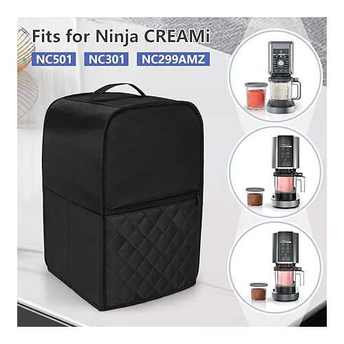  LUXJA Dust Cover Fits for Ninja CREAMi NC501, NC301, NC299AMZ, Ice Cream Maker Dust Cover Compatible for Ninja Ice Cream Maker Machine with Accessories Pockets, Black