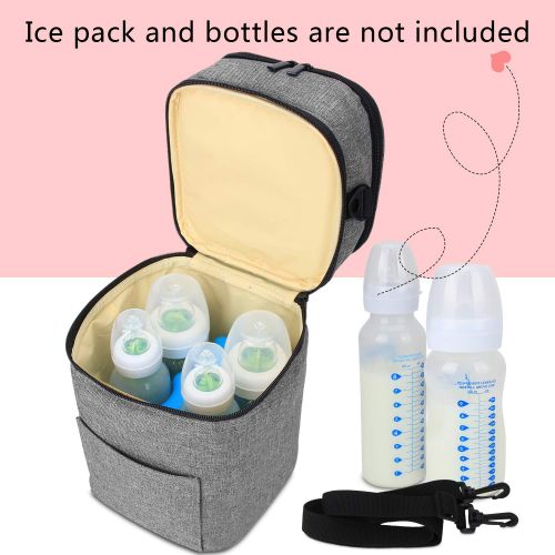  [아마존베스트]LUXJA Luxja Double-Layer Breastmilk Cooler Bag (Fits 4 Bottles, Up to 9 Ounce), Breastmilk Cooler for Breastmilk Bottles and Accessories (Bag Only), Gray