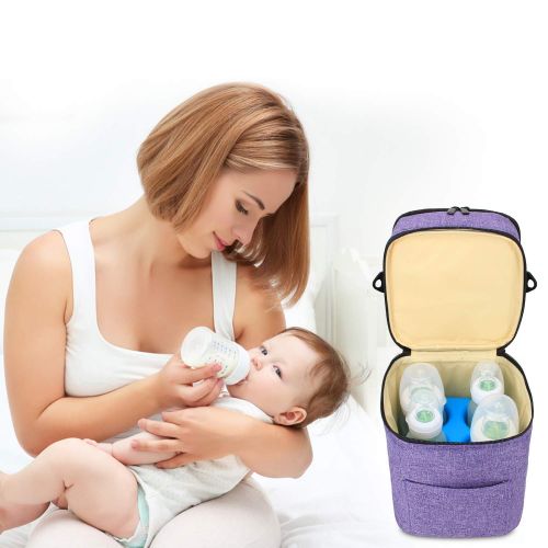  [아마존베스트]LUXJA Luxja Double-Layer Breastmilk Cooler Bag (Fits 4 Bottles, Up to 9 Ounce), Breastmilk Cooler for Breastmilk...