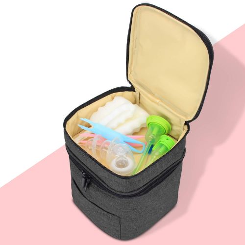  [아마존베스트]LUXJA Luxja Breastmilk Cooler Bag (Fits 4 Bottles, Up to 5 Ounce), Double-Layer Cooler Bag for Breast Milk and...