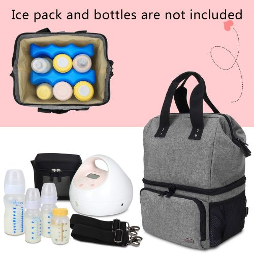  [아마존베스트]LUXJA Luxja Breast Pump Bag with 2 Compartments for Breast Pump and Cooler Bag, Breast Pumping Bag with 2 Options for Wearing (Fits Most Major Breast Pump), Gray