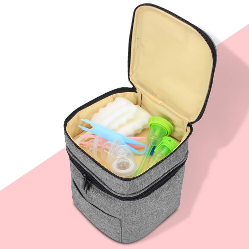  [아마존베스트]LUXJA Luxja Breastmilk Cooler Bag (Fits 4 Bottles, Up to 5 Ounce), Double-Layer Cooler Bag for Breast Milk and...