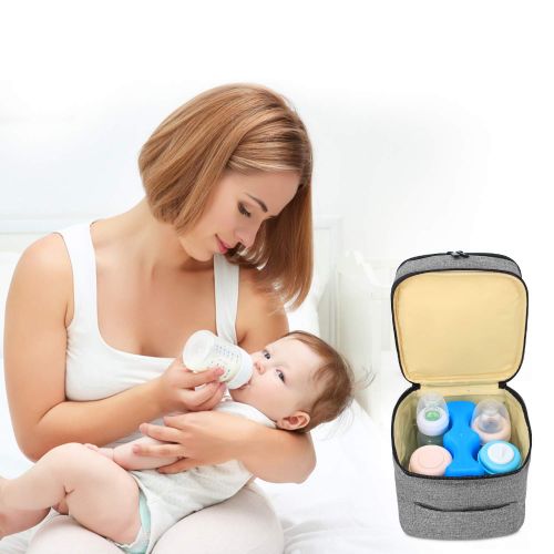  [아마존베스트]LUXJA Luxja Breastmilk Cooler Bag (Fits 4 Bottles, Up to 5 Ounce), Double-Layer Cooler Bag for Breast Milk and...