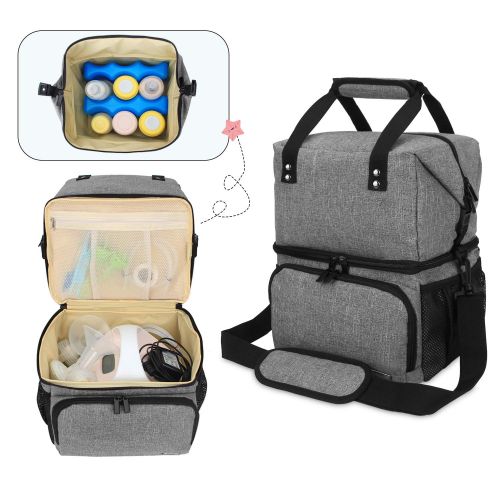  [아마존베스트]LUXJA Luxja Breast Pump Bag with 2 Compartments for Breast Pump and Cooler Bag, Leakproof Pumping Bag...